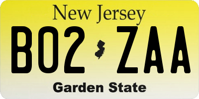 NJ license plate B02ZAA
