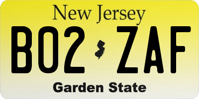 NJ license plate B02ZAF