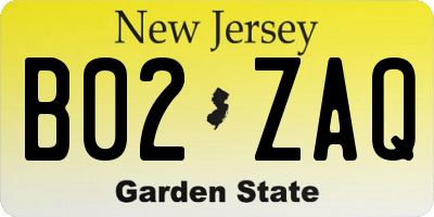 NJ license plate B02ZAQ