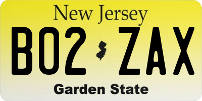 NJ license plate B02ZAX