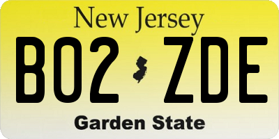 NJ license plate B02ZDE
