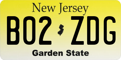 NJ license plate B02ZDG