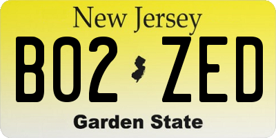 NJ license plate B02ZED