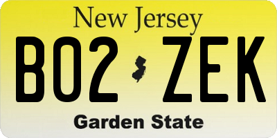 NJ license plate B02ZEK