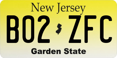 NJ license plate B02ZFC