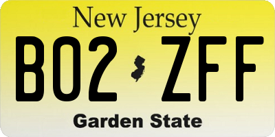 NJ license plate B02ZFF