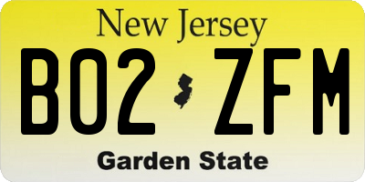 NJ license plate B02ZFM