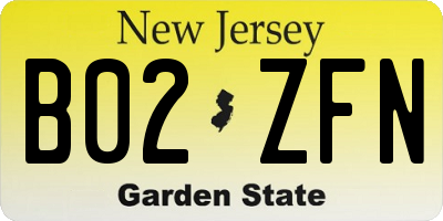 NJ license plate B02ZFN
