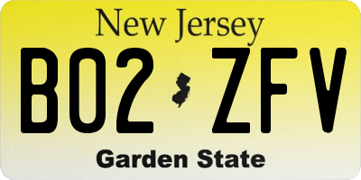 NJ license plate B02ZFV