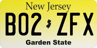 NJ license plate B02ZFX