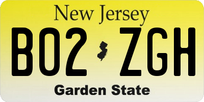NJ license plate B02ZGH