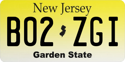 NJ license plate B02ZGI