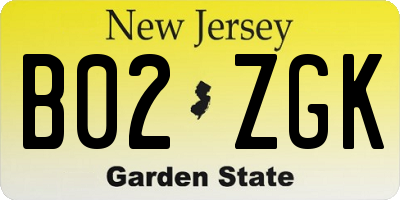 NJ license plate B02ZGK