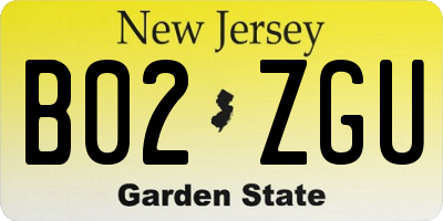 NJ license plate B02ZGU