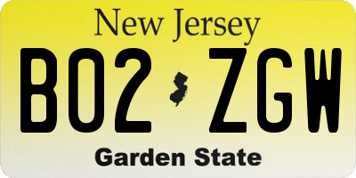 NJ license plate B02ZGW