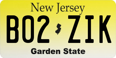 NJ license plate B02ZIK
