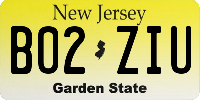 NJ license plate B02ZIU