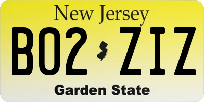 NJ license plate B02ZIZ