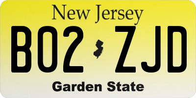NJ license plate B02ZJD
