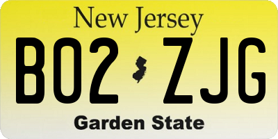 NJ license plate B02ZJG