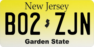 NJ license plate B02ZJN