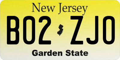 NJ license plate B02ZJO
