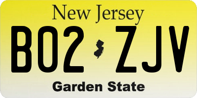 NJ license plate B02ZJV