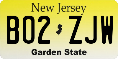 NJ license plate B02ZJW