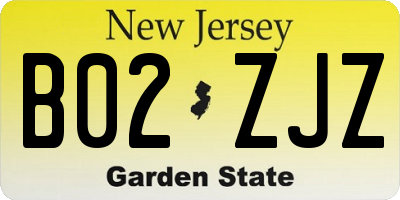 NJ license plate B02ZJZ