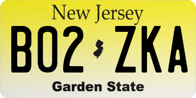 NJ license plate B02ZKA