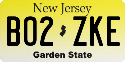 NJ license plate B02ZKE