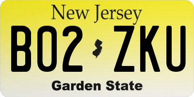NJ license plate B02ZKU