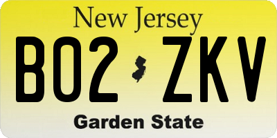 NJ license plate B02ZKV