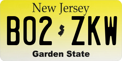 NJ license plate B02ZKW