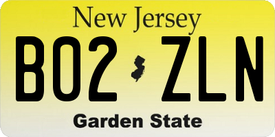 NJ license plate B02ZLN