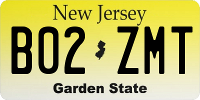 NJ license plate B02ZMT