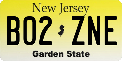 NJ license plate B02ZNE