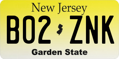 NJ license plate B02ZNK