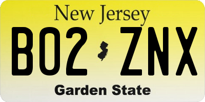 NJ license plate B02ZNX