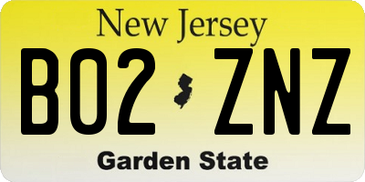 NJ license plate B02ZNZ