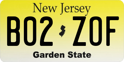NJ license plate B02ZOF