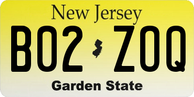 NJ license plate B02ZOQ