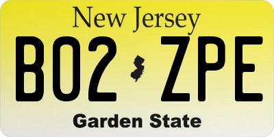 NJ license plate B02ZPE
