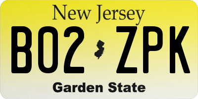 NJ license plate B02ZPK