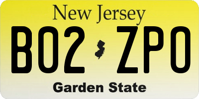NJ license plate B02ZPO