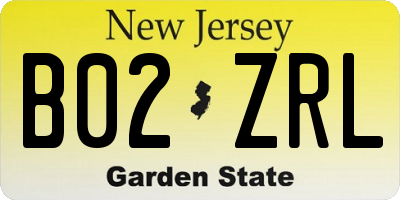 NJ license plate B02ZRL