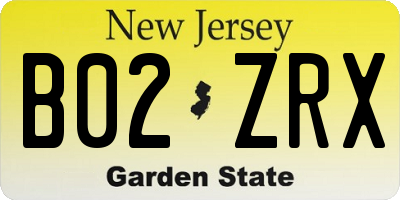 NJ license plate B02ZRX