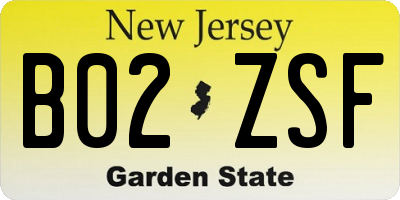 NJ license plate B02ZSF