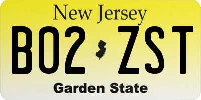 NJ license plate B02ZST