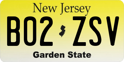 NJ license plate B02ZSV